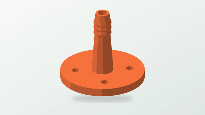 Panel flange to hose barb, rendered from its starter dimensions