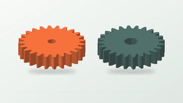 1:1 unequal-bore gear pair, rendered from its starter dimensions