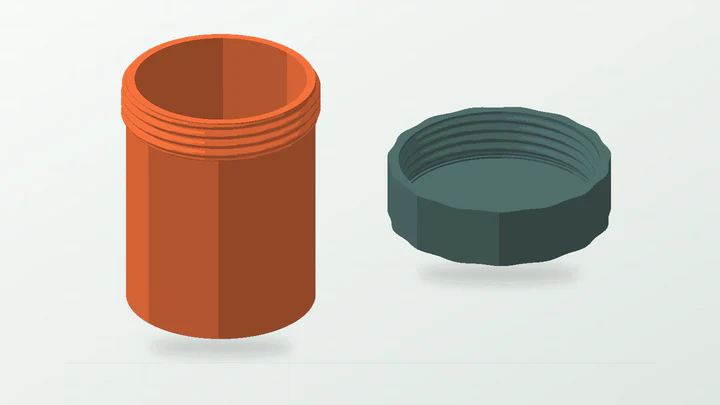 Gasket-seat sample canister, rendered from its starter dimensions