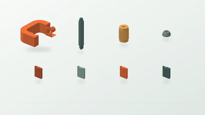 Interchangeable-jaw bench clamp, rendered from its starter dimensions