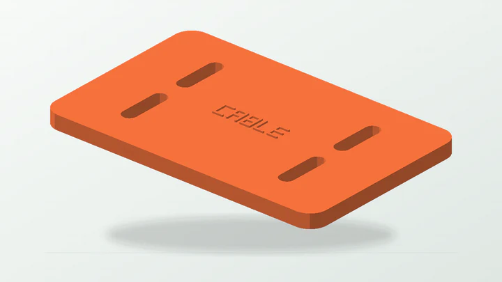 Labelled cable-routing plate, rendered from its starter dimensions