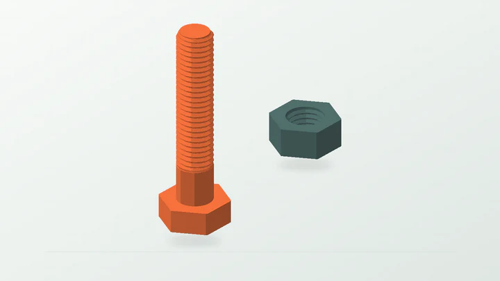 Left-hand adjustment fastener, rendered from its starter dimensions
