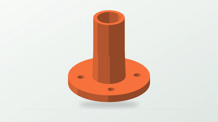Panel-flange spigot outlet, rendered from its starter dimensions