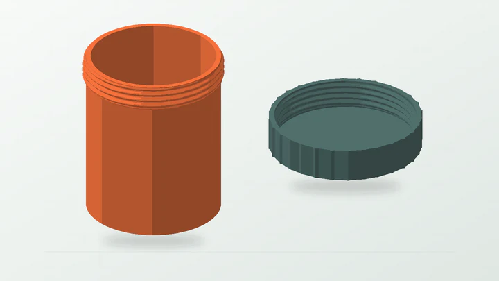 Threaded hardware canister, rendered from its starter dimensions